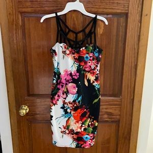 Floral Multi Color Dress with Cross Strap Details